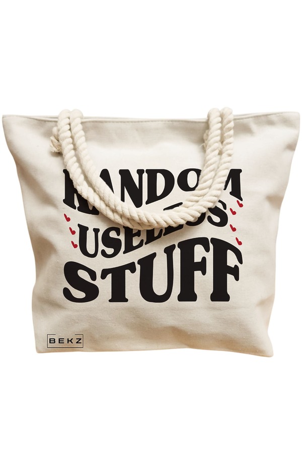 Geanta Canvas Tote pentru femei, model Random useless stuff, 40x51 cm, Bej, BEKZ® 12 model Random useless stuff