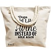 Geanta Canvas Tote pentru femei, model Opps Did I buy wine instead of milk again?, 40x51 cm, Bej, BEKZ® 17 model Opps Did I buy wine instead of milk again?