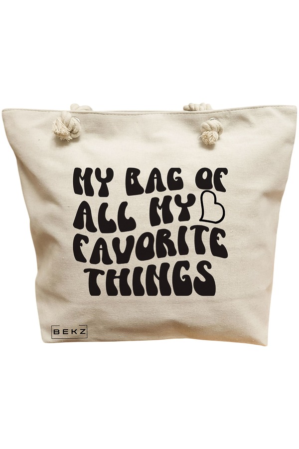 Geanta Canvas Tote pentru femei, model My bag of all my favorite things, 40x51 cm, Bej, BEKZ® 11 Geanta Canvas Tote pentru femei