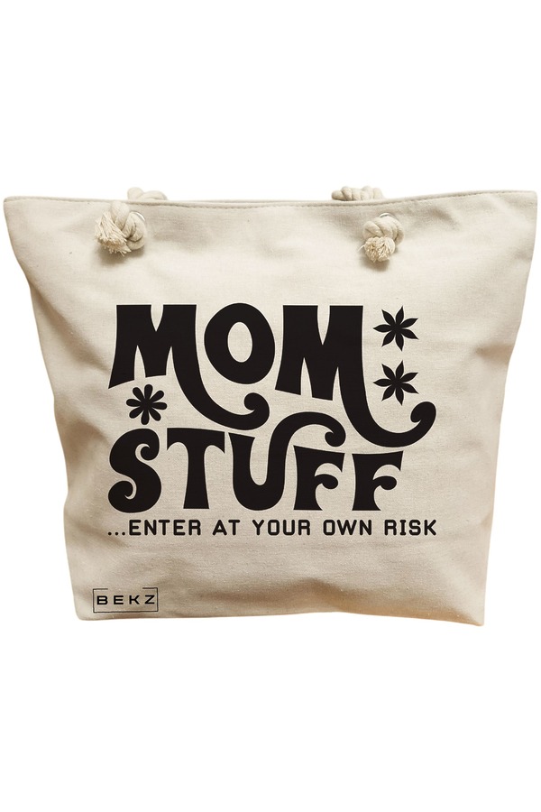 Geanta Canvas Tote pentru femei, model Mom stuff, enter at your own risk, 40x51 cm, Bej, BEKZ® 11 Geanta Canvas Tote pentru femei