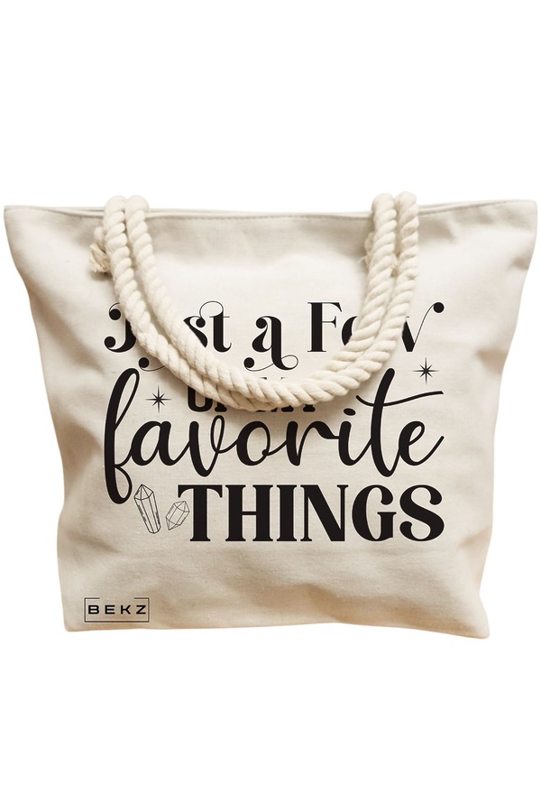 Geanta Canvas Tote pentru femei, model Just a few of my favorite things, 40x51 cm, Bej, BEKZ® 12 model Just a few of my favorite things