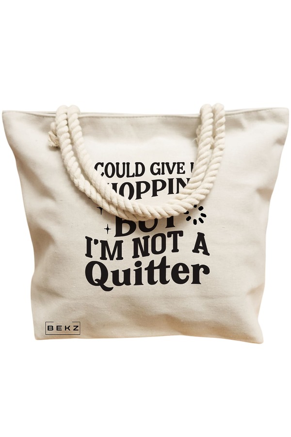 Geanta Canvas Tote pentru femei, model Not a quitter, 40x51 cm, Bej, BEKZ® 12 model Not a quitter