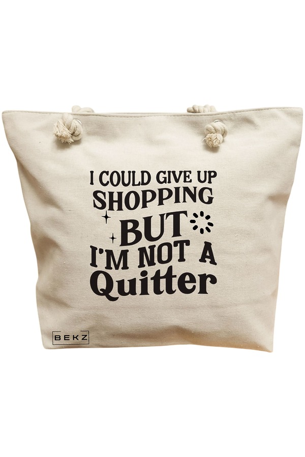 Geanta Canvas Tote pentru femei, model Not a quitter, 40x51 cm, Bej, BEKZ® 11 Geanta Canvas Tote pentru femei