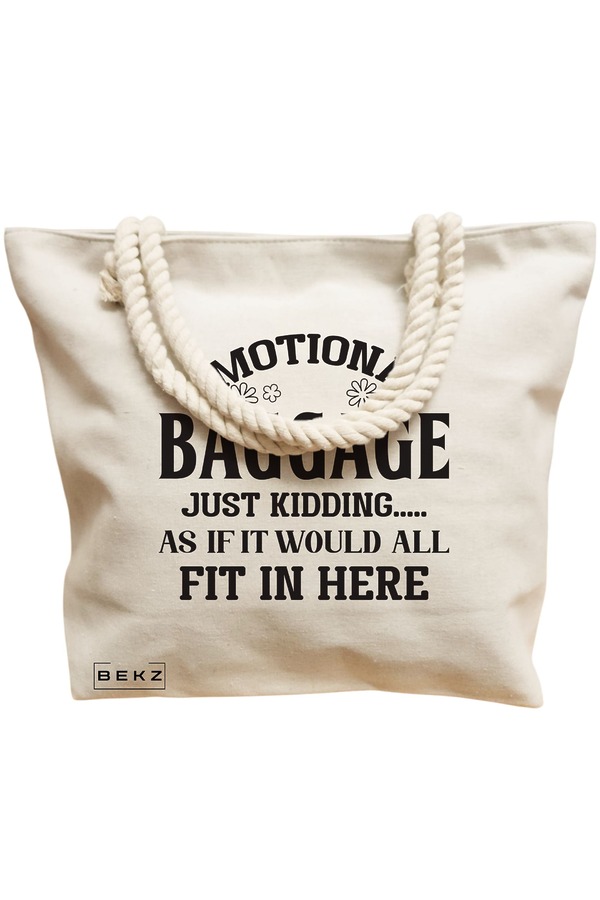 Geanta Canvas Tote pentru femei, model Emotional baggage, 40x51 cm, Bej, BEKZ® 12 model Emotional baggage