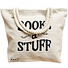 Geanta Canvas Tote pentru femei, model Books and Stuff, 40x51 cm, Bej, BEKZ® 17 model Books and Stuff