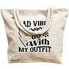 Geanta Canvas Tote pentru femei, model Bad vibes don't go with my outfit, 40x51 cm, Bej, BEKZ® 17 model Bad vibes don't go with my outfit
