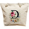 Geanta Canvas Tote pentru femei, Cu litera D in Coronita Florala, 40x51 cm, Bej, BEKZ® 16 Geanta Canvas Tote pentru femei