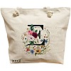 Geanta Canvas Tote pentru femei, Cu litera E in Coronita Florala, 40x51 cm, Bej, BEKZ® 16 Geanta Canvas Tote pentru femei