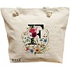 Geanta Canvas Tote pentru femei, Cu litera F in Coronita Florala, 40x51 cm, Bej, BEKZ® 16 Geanta Canvas Tote pentru femei