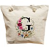 Geanta Canvas Tote pentru femei, Cu litera G in Coronita Florala, 40x51 cm, Bej, BEKZ® 16 Geanta Canvas Tote pentru femei
