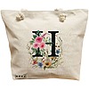 Geanta Canvas Tote pentru femei, Cu litera H in Coronita Florala, 40x51 cm, Bej, BEKZ® 16 Geanta Canvas Tote pentru femei