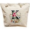 Geanta Canvas Tote pentru femei, Cu litera K in Coronita Florala, 40x51 cm, Bej, BEKZ® 16 Geanta Canvas Tote pentru femei