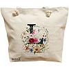 Geanta Canvas Tote pentru femei, Cu litera L in Coronita Florala, 40x51 cm, Bej, BEKZ® 16 Geanta Canvas Tote pentru femei