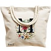 Geanta Canvas Tote pentru femei, Cu litera M in Coronita Florala, 40x51 cm, Bej, BEKZ® 17 Cu litera M in Coronita Florala