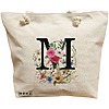 Geanta Canvas Tote pentru femei, Cu litera M in Coronita Florala, 40x51 cm, Bej, BEKZ® 16 Geanta Canvas Tote pentru femei