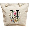 Geanta Canvas Tote pentru femei, Cu litera N in Coronita Florala, 40x51 cm, Bej, BEKZ® 16 Geanta Canvas Tote pentru femei