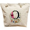 Geanta Canvas Tote pentru femei, Cu litera O in Coronita Florala, 40x51 cm, Bej, BEKZ® 16 Geanta Canvas Tote pentru femei