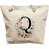 Geanta Canvas Tote pentru femei, Cu litera Q in Coronita Florala, 40x51 cm, Bej, BEKZ® 16 Geanta Canvas Tote pentru femei
