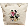 Geanta Canvas Tote pentru femei, Cu litera R in Coronita Florala, 40x51 cm, Bej, BEKZ® 16 Geanta Canvas Tote pentru femei