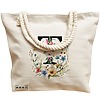 Geanta Canvas Tote pentru femei, Cu litera T in Coronita Florala, 40x51 cm, Bej, BEKZ® 17 Cu litera T in Coronita Florala