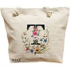 Geanta Canvas Tote pentru femei, Cu litera T in Coronita Florala, 40x51 cm, Bej, BEKZ® 16 Geanta Canvas Tote pentru femei