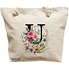 Geanta Canvas Tote pentru femei, Cu litera U in Coronita Florala, 40x51 cm, Bej, BEKZ® 16 Geanta Canvas Tote pentru femei