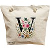 Geanta Canvas Tote pentru femei, Cu litera W in Coronita Florala, 40x51 cm, Bej, BEKZ® 16 Geanta Canvas Tote pentru femei