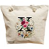 Geanta Canvas Tote pentru femei, Cu litera X in Coronita Florala, 40x51 cm, Bej, BEKZ® 16 Geanta Canvas Tote pentru femei