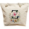 Geanta Canvas Tote pentru femei, Cu litera Z in Coronita Florala, 40x51 cm, Bej, BEKZ® 16 Geanta Canvas Tote pentru femei