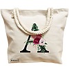 Geanta Canvas Tote pentru femei, Cu litera A si Trandafiri, 40x51 cm, Bej, BEKZ® 17 Cu litera A si Trandafiri