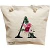 Geanta Canvas Tote pentru femei, Cu litera A si Trandafiri, 40x51 cm, Bej, BEKZ® 16 Geanta Canvas Tote pentru femei