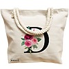 Geanta Canvas Tote pentru femei, Cu litera D si Trandafiri, 40x51 cm, Bej, BEKZ® 17 Cu litera D si Trandafiri