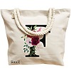 Geanta Canvas Tote pentru femei, Cu litera F si Trandafiri, 40x51 cm, Bej, BEKZ® 17 Cu litera F si Trandafiri