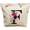 Geanta Canvas Tote pentru femei, Cu litera F si Trandafiri, 40x51 cm, Bej, BEKZ® 16 Geanta Canvas Tote pentru femei