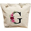 Geanta Canvas Tote pentru femei, Cu litera G si Trandafiri, 40x51 cm, Bej, BEKZ® 16 Geanta Canvas Tote pentru femei