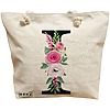 Geanta Canvas Tote pentru femei, Cu litera I si Trandafiri, 40x51 cm, Bej, BEKZ® 16 Geanta Canvas Tote pentru femei