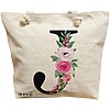 Geanta Canvas Tote pentru femei, Cu litera J si Trandafiri, 40x51 cm, Bej, BEKZ® 16 Geanta Canvas Tote pentru femei
