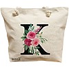 Geanta Canvas Tote pentru femei, Cu litera K si Trandafiri, 40x51 cm, Bej, BEKZ® 16 Geanta Canvas Tote pentru femei