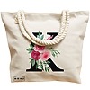Geanta Canvas Tote pentru femei, Cu litera K si Trandafiri, 40x51 cm, Bej, BEKZ® 17 Cu litera K si Trandafiri