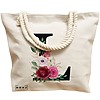 Geanta Canvas Tote pentru femei, Cu litera L si Trandafiri, 40x51 cm, Bej, BEKZ® 17 Cu litera L si Trandafiri