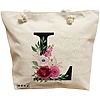 Geanta Canvas Tote pentru femei, Cu litera L si Trandafiri, 40x51 cm, Bej, BEKZ® 16 Geanta Canvas Tote pentru femei