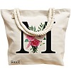 Geanta Canvas Tote pentru femei, Cu litera M si Trandafiri, 40x51 cm, Bej, BEKZ® 17 Cu litera M si Trandafiri