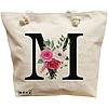 Geanta Canvas Tote pentru femei, Cu litera M si Trandafiri, 40x51 cm, Bej, BEKZ® 16 Geanta Canvas Tote pentru femei