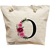 Geanta Canvas Tote pentru femei, Cu litera O si Trandafiri, 40x51 cm, Bej, BEKZ® 16 Geanta Canvas Tote pentru femei