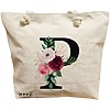Geanta Canvas Tote pentru femei, Cu litera P si Trandafiri, 40x51 cm, Bej, BEKZ® 16 Geanta Canvas Tote pentru femei