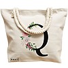 Geanta Canvas Tote pentru femei, Cu litera Q si Trandafiri, 40x51 cm, Bej, BEKZ® 17 Cu litera Q si Trandafiri