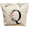 Geanta Canvas Tote pentru femei, Cu litera Q si Trandafiri, 40x51 cm, Bej, BEKZ® 16 Geanta Canvas Tote pentru femei