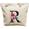 Geanta Canvas Tote pentru femei, Cu litera R si Trandafiri, 40x51 cm, Bej, BEKZ® 16 Geanta Canvas Tote pentru femei