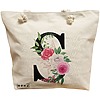 Geanta Canvas Tote pentru femei, Cu litera S si Trandafiri, 40x51 cm, Bej, BEKZ® 16 Geanta Canvas Tote pentru femei