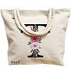 Geanta Canvas Tote pentru femei, Cu litera T si Trandafiri, 40x51 cm, Bej, BEKZ® 17 Cu litera T si Trandafiri